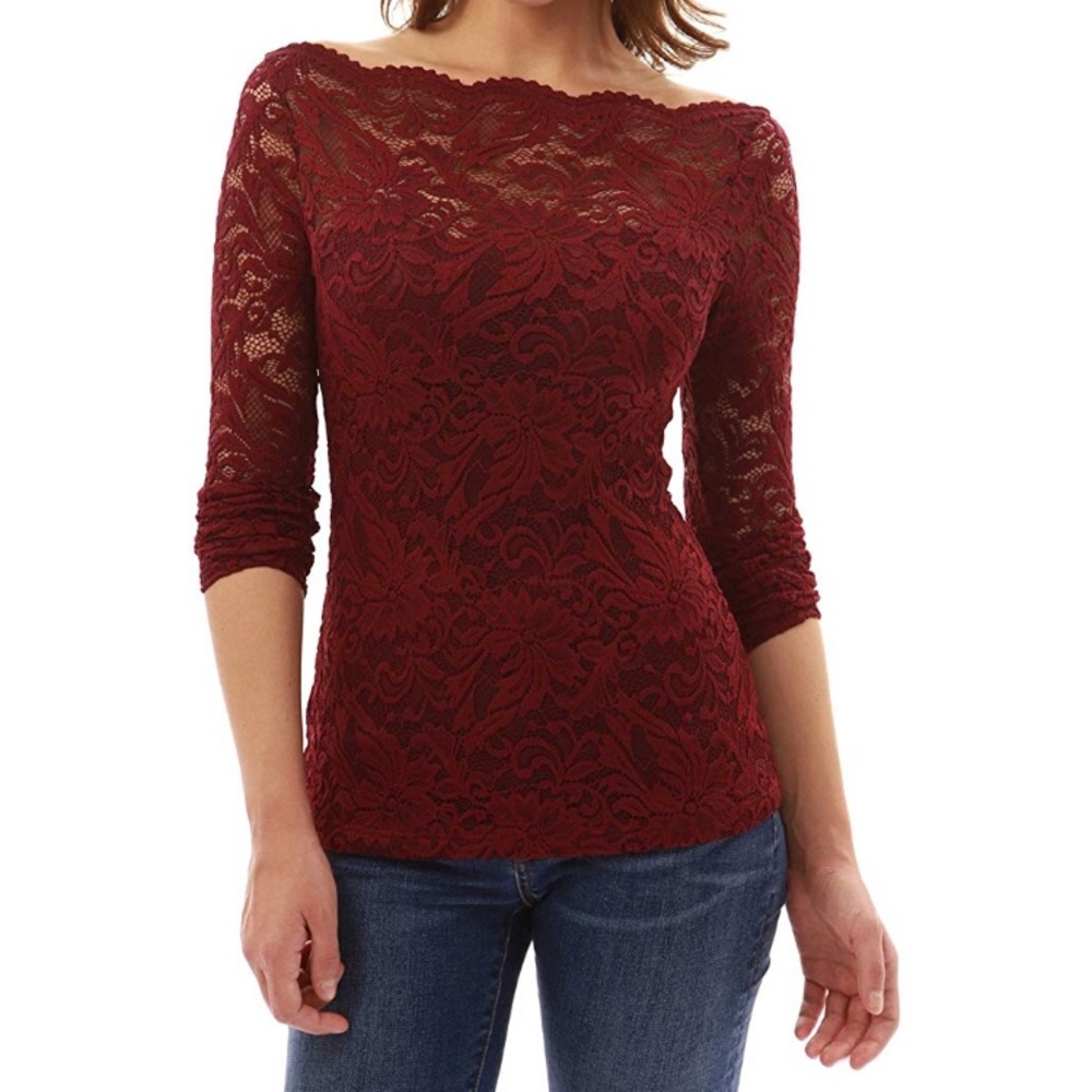 NWT Boatneck Sweetheart Inset Floral Lace Blouse